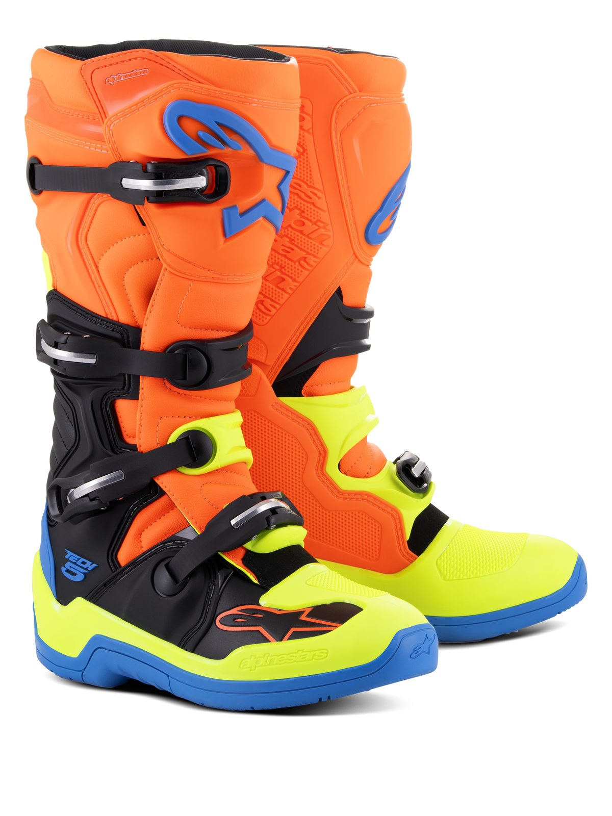 Alpinestars Tech 5 Cross Motocross Boots - Neon Orange/Yellow/Blue/Black