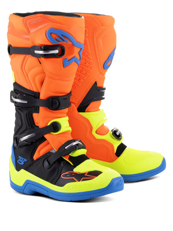 Alpinestars Tech 5 Cross Motocross Boots - Neon Orange/Yellow/Blue/Black