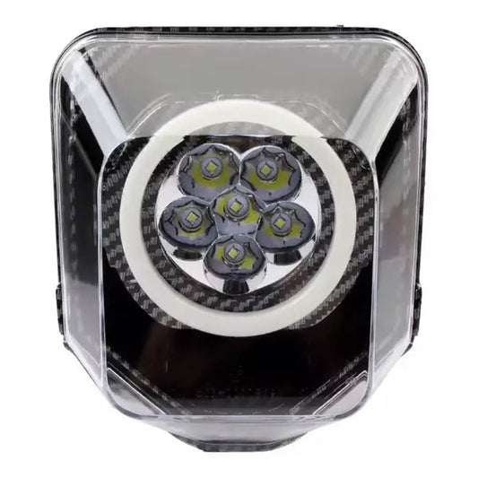 LED Headlight Mask for Husqvarna TE / FE / TC / FC – 6-LED with Round Light Ring, Carbon Look