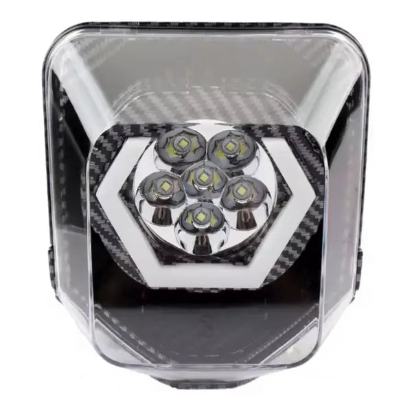 LED Headlight Mask for Husqvarna TE / FE / TC / FC – 6-LED with Hexagon Light Ring, Carbon Look