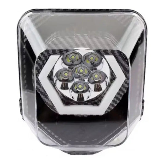 LED Headlight Mask for Husqvarna TE / FE / TC / FC – 6-LED with Hexagon Light Ring, Carbon Look