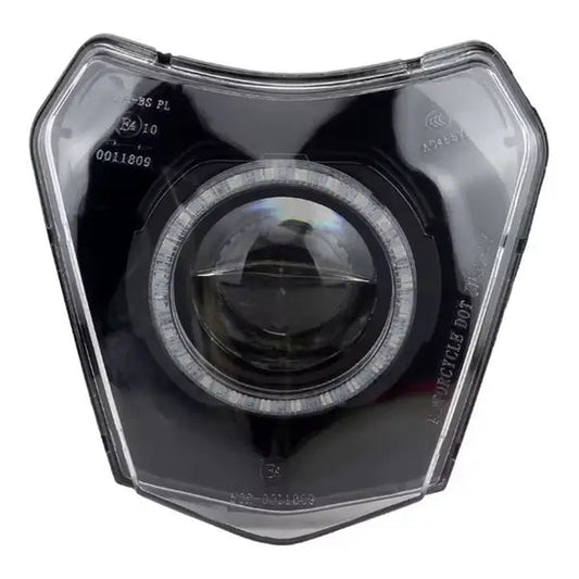 LED Headlight Mask for KTM EXC / SX / XC – Round Projector with Halo Ring, Black