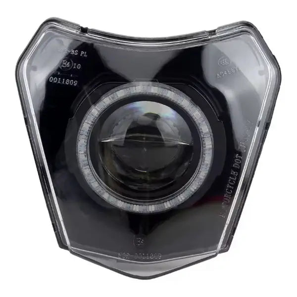 LED Headlight Mask for KTM EXC / SX / XC – Round Projector with Halo Ring, Black