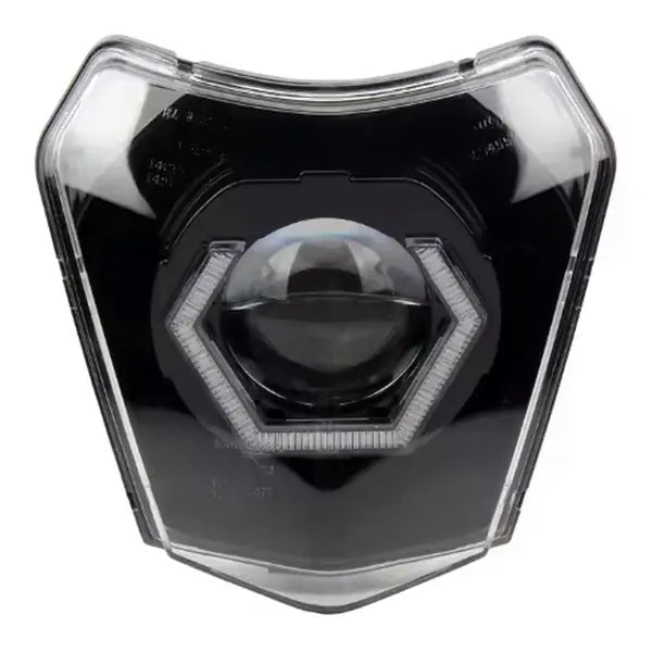 LED Headlight Mask for KTM EXC / SX / XC – Hexagon Projector, Black