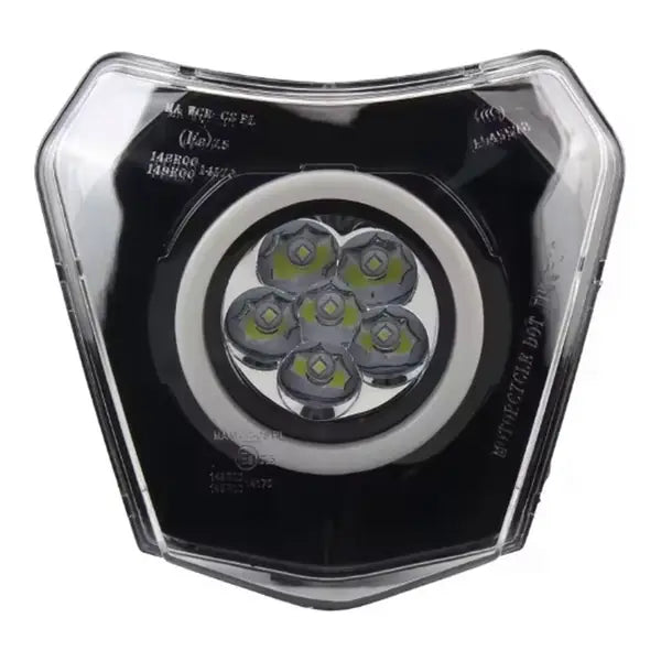 LED Headlight Mask for KTM EXC / SX / XC – 6-LED with Round Light Ring, Black