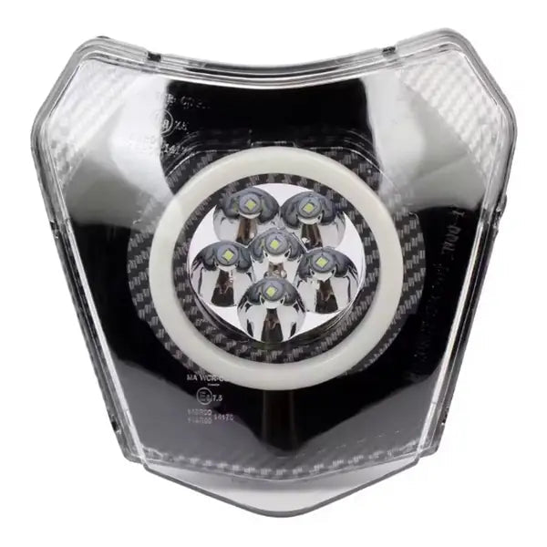 LED Headlight Mask for KTM EXC / SX / XC – 6-LED with Round Light Ring, Carbon Look