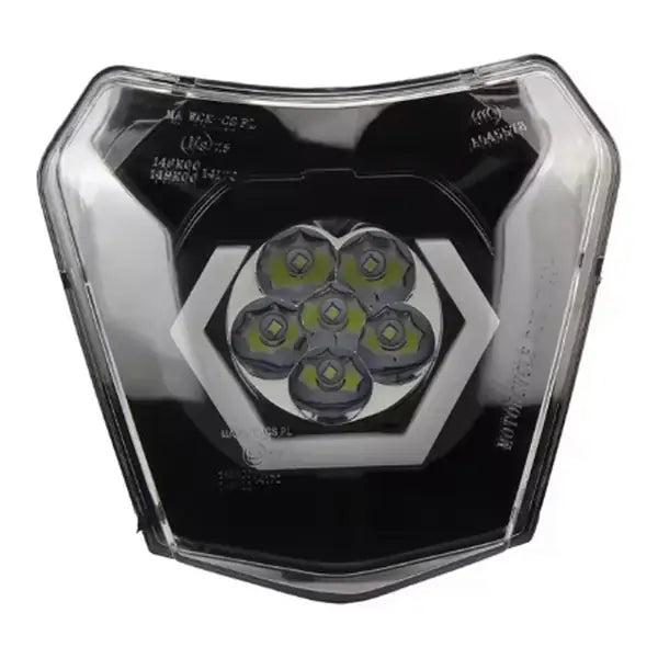 LED Headlight Mask for KTM EXC / SX / XC – 6-LED with Hexagon Light Ring, Black