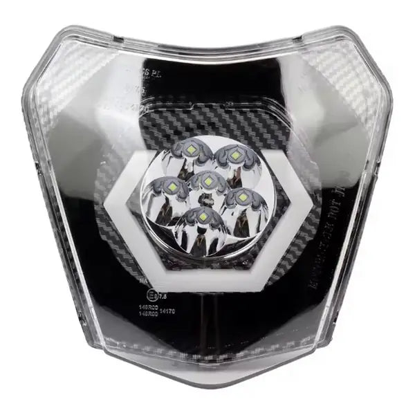 LED Headlight Mask for KTM EXC / SX / XC – 6-LED with Hexagon Light Ring, Carbon Look
