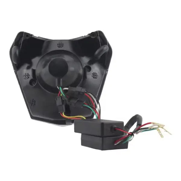 LED Headlight Mask for KTM EXC / SX / XC – 6-LED with Round Light Ring, Black - rear view with wiring